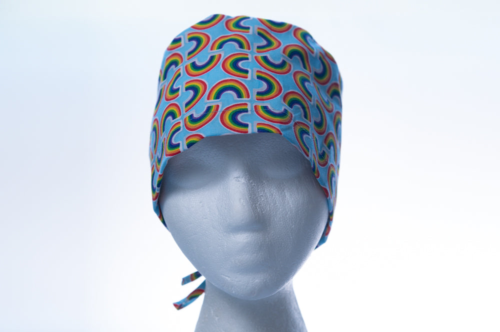 Fancy Blue with Rainbows Classic Style Surgical Hat