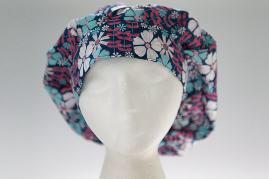 Petite Blue Flowers Bouffant Style Surgical Hat