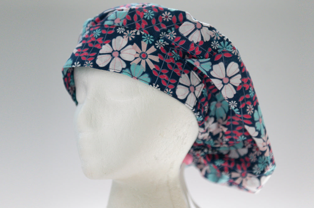 Petite Blue Flowers Bouffant Style Surgical Hat