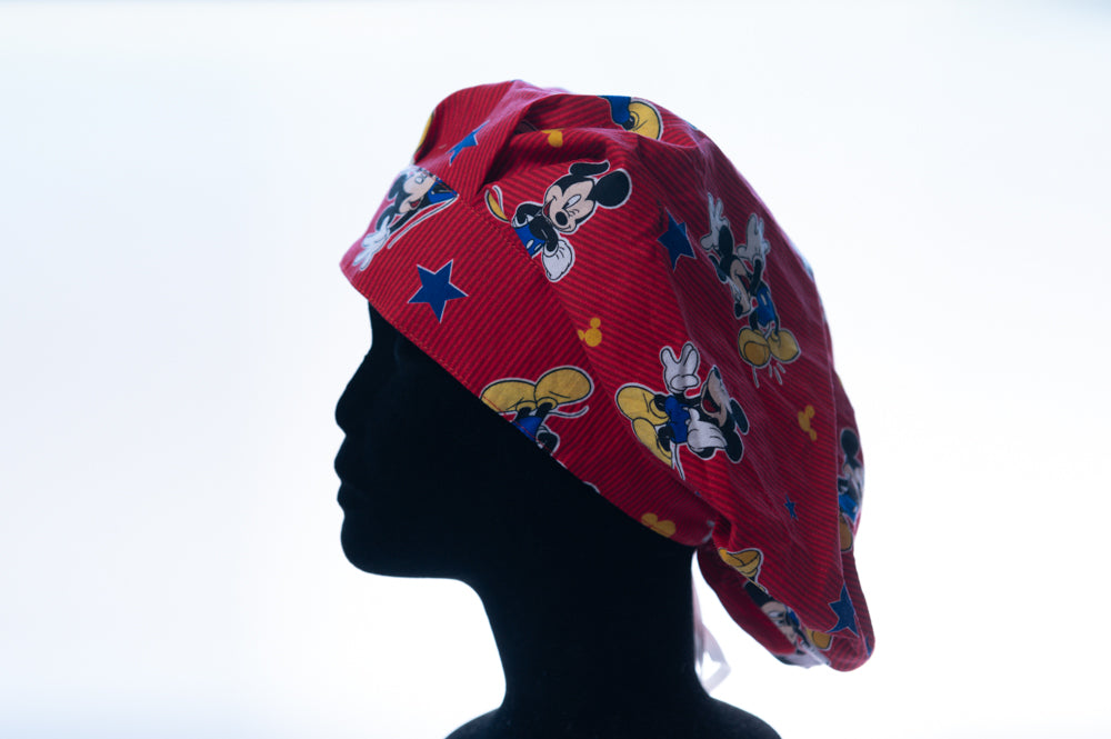 Red Patriotic Mickey Mouse Bouffant Surgical Style Hat