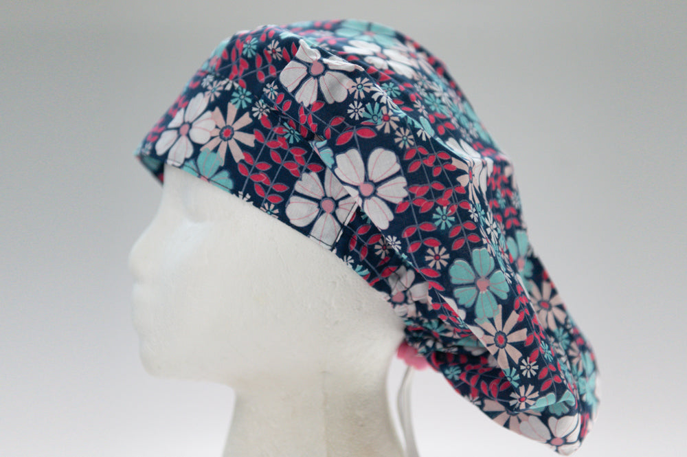 Petite Blue Flowers Bouffant Style Surgical Hat