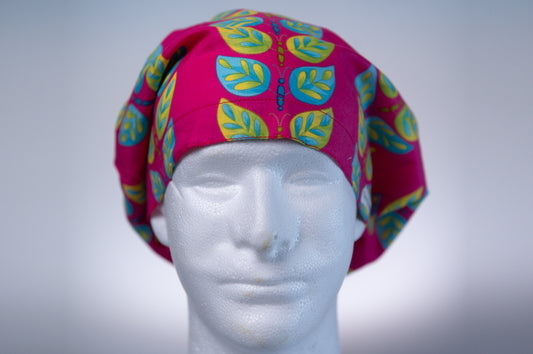 Hot Pink Tropical Leaves Hattie Style Surgical Hat