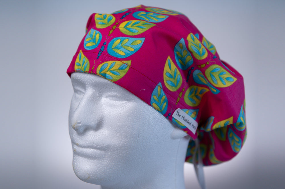 Hot Pink Tropical Leaves Hattie Style Surgical Hat