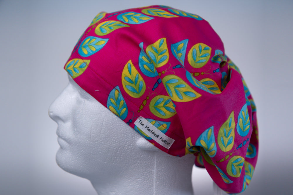 Hot Pink Tropical Leaves Hattie Style Surgical Hat