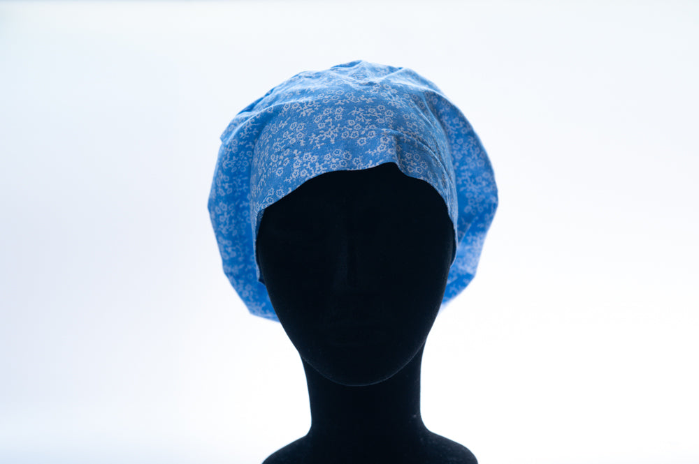 Light Blue Floral Print Sprite Style Surgical Hat