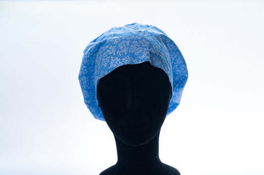 Light Blue Floral Print Sprite Style Surgical Hat