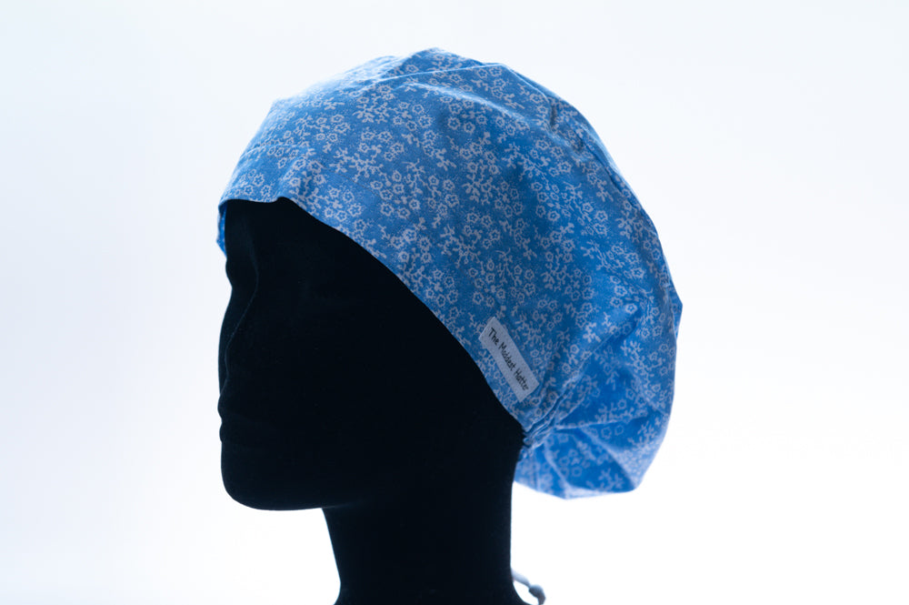 Light Blue Floral Print Sprite Style Surgical Hat