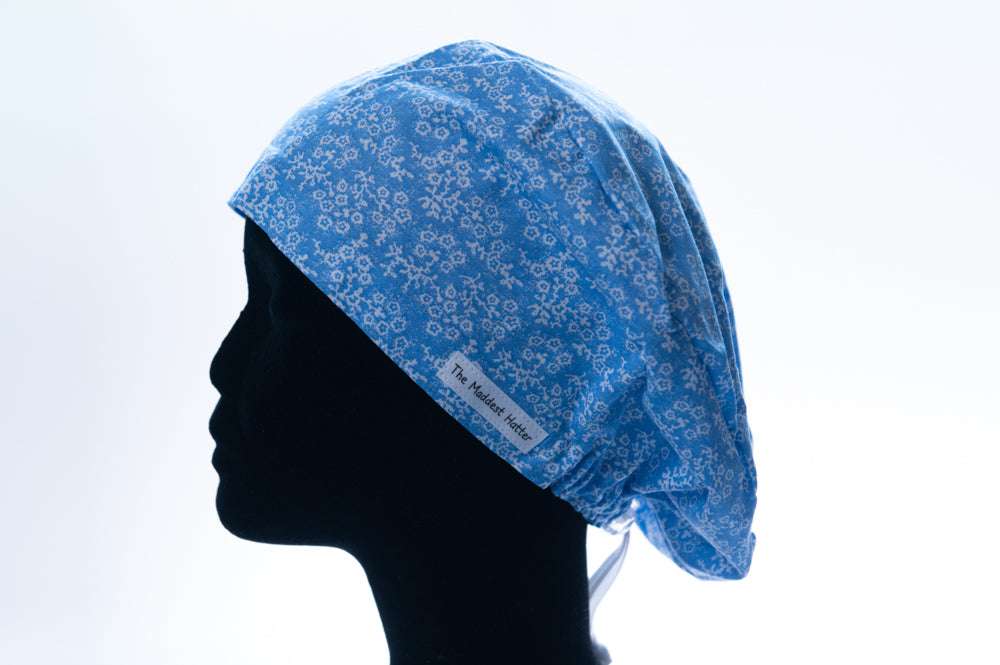 Light Blue Floral Print Sprite Style Surgical Hat