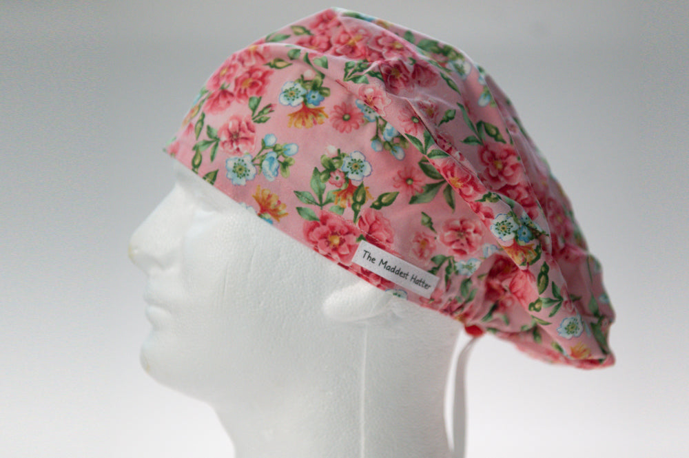 Pretty in Pink Flowers Sprite Style Surgical Hat