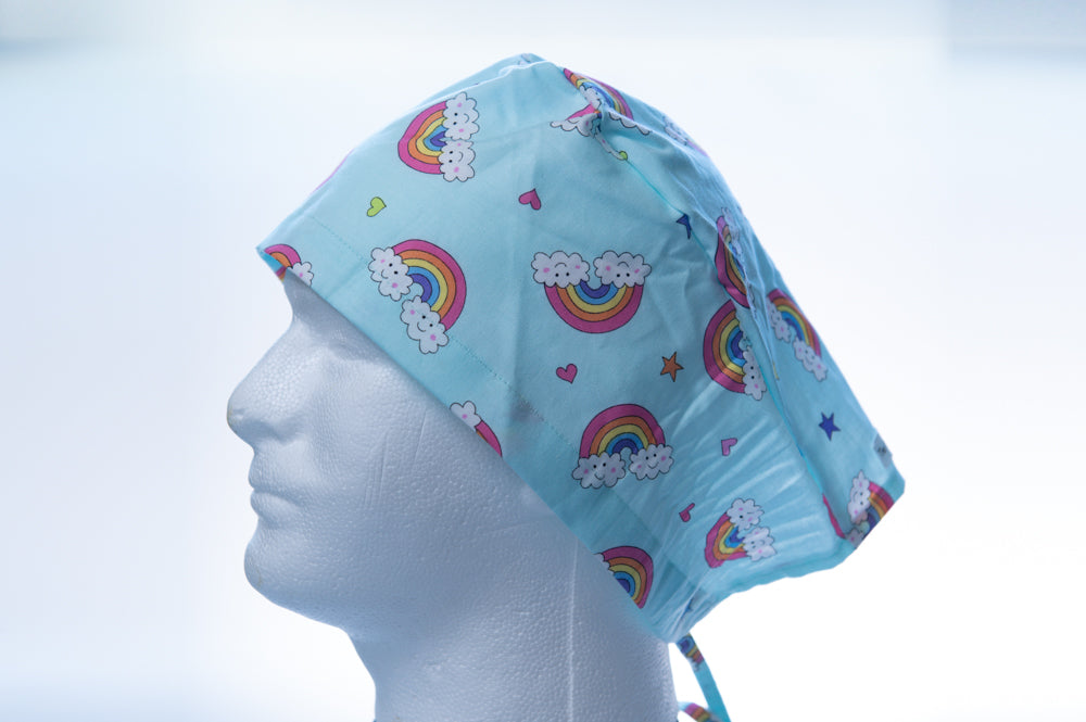 Light Blue Cutie Cloud Rainbows Classic Style Surgical Hat