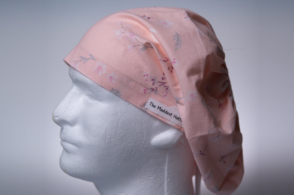 Calming Pink Flowers Hattie Style Surgical Hat