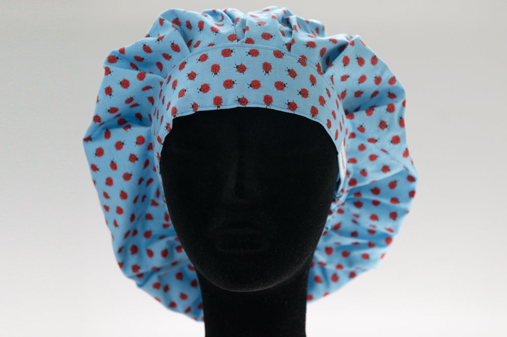 Pale Blue Lady Bugs Bouffant Style Surgical