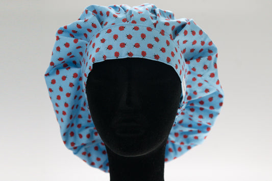 Pale Blue Lady Bugs Bouffant Style Surgical