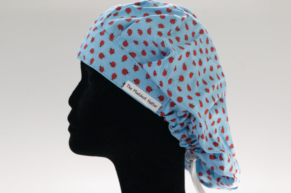 Pale Blue Lady Bugs Bouffant Style Surgical