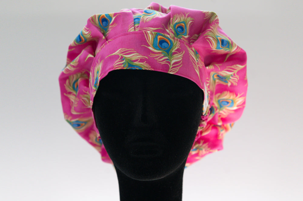 Pink Peacock Bouffant Style Surgical Hat