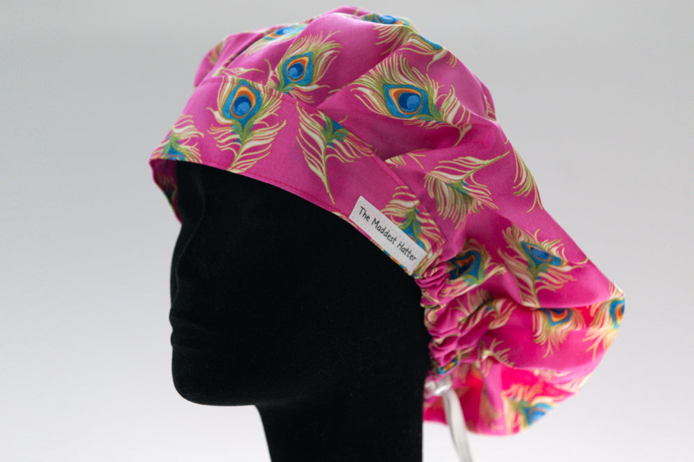 Pink Peacock Bouffant Style Surgical Hat