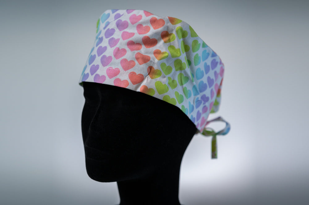 Rainbow Hearts Classic Style Surgical Hat