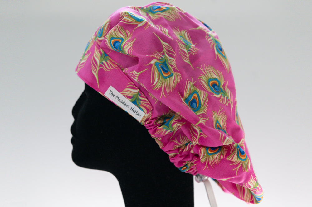 Pink Peacock Bouffant Style Surgical Hat