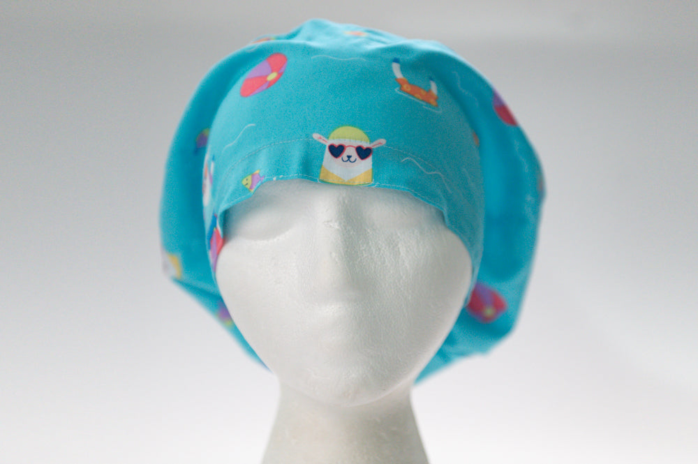 Turquoise Floating Farm Animals Sprite Style Surgical Hat