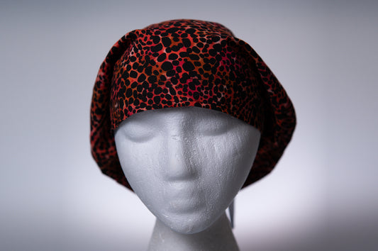 Red-Orange Animal Print Hattie Style Surgical Hat