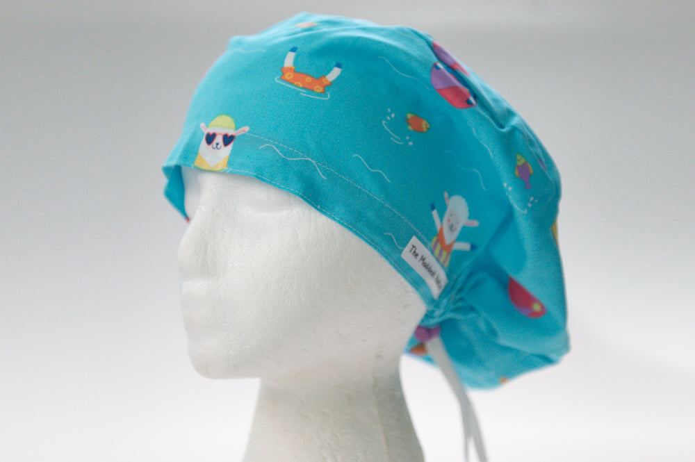 Turquoise Floating Farm Animals Sprite Style Surgical Hat