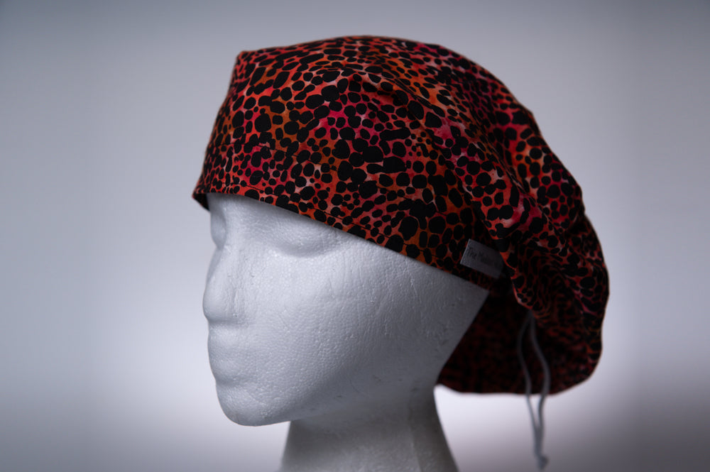 Red-Orange Animal Print Hattie Style Surgical Hat