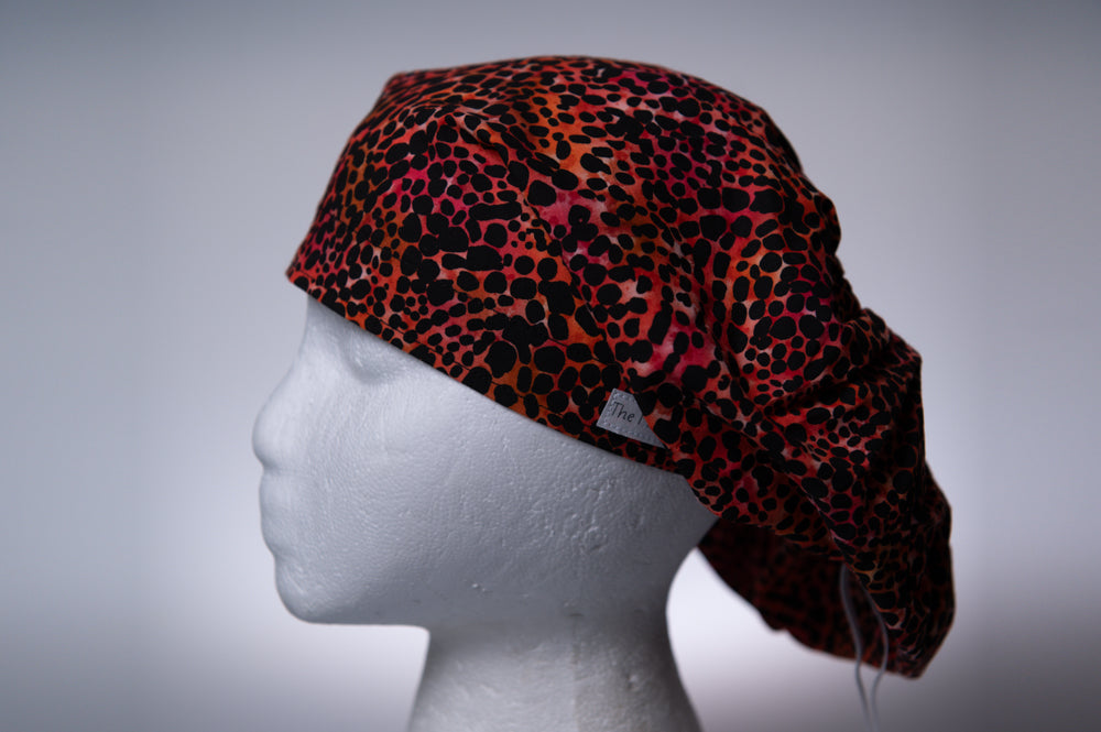 Red-Orange Animal Print Hattie Style Surgical Hat