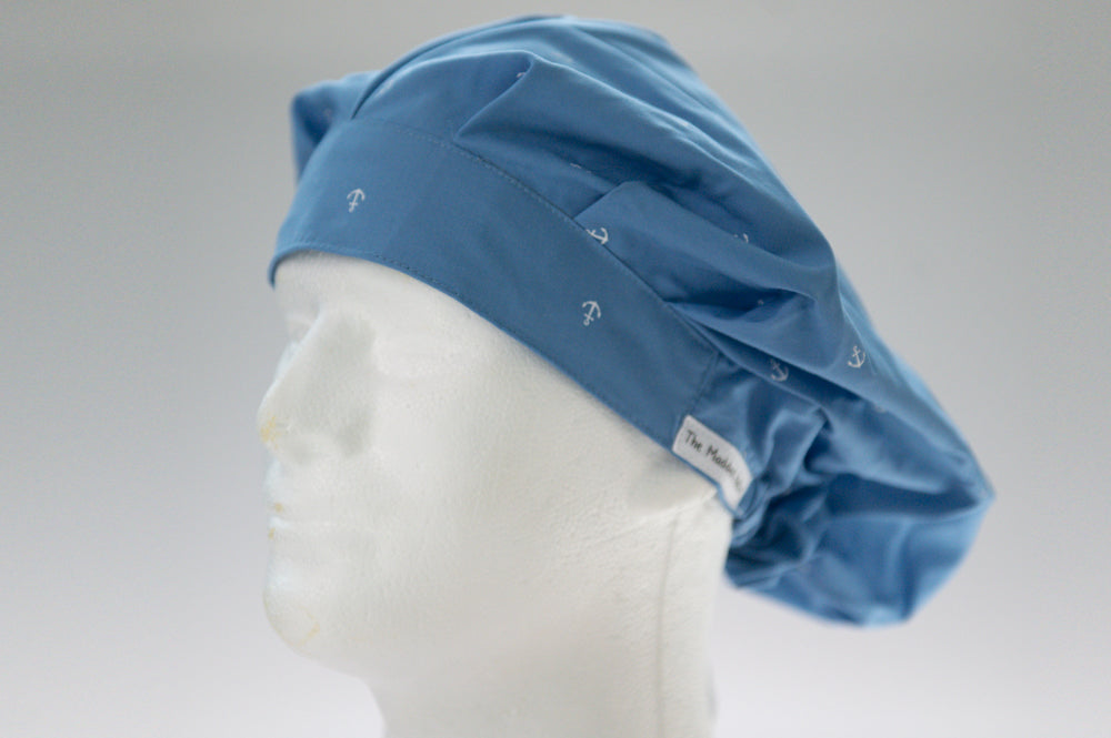 Petite Blue Anchor Bouffant Style Surgical Hat