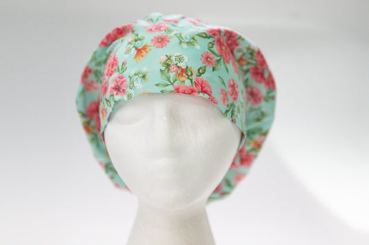 Mint Green Pretty Pink Flowers Sprite Style Surgical Hat