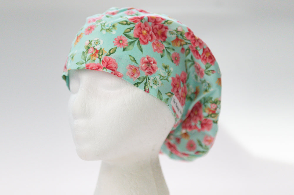 Mint Green Pretty Pink Flowers Sprite Style Surgical Hat