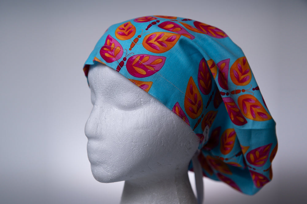 Turquoise Tropical Leaves Hattie Style Surgical Hat