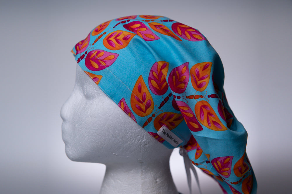 Turquoise Tropical Leaves Hattie Style Surgical Hat