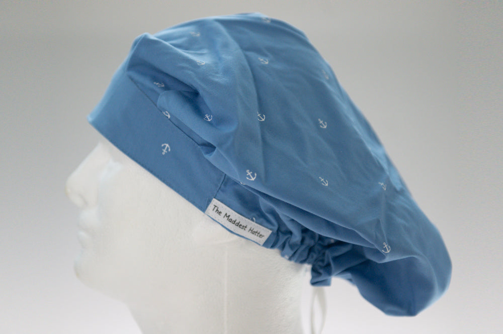 Petite Blue Anchor Bouffant Style Surgical Hat