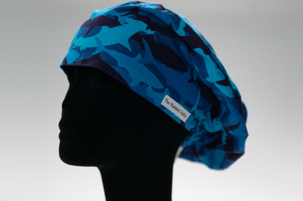 Blue Camo Shark Sprite Style Surgical Hat