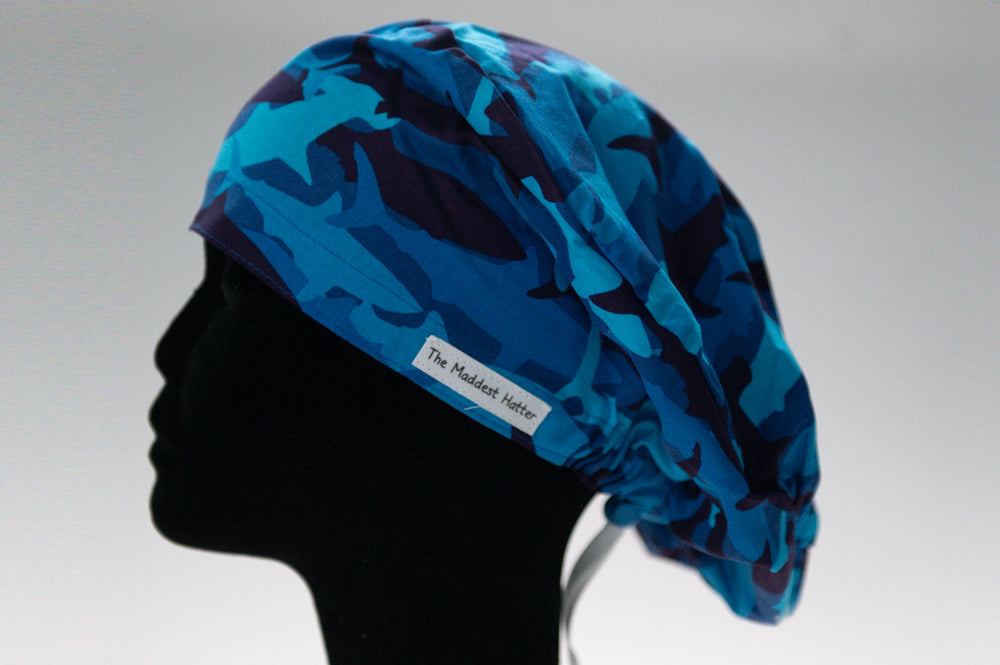 Blue Camo Shark Sprite Style Surgical Hat