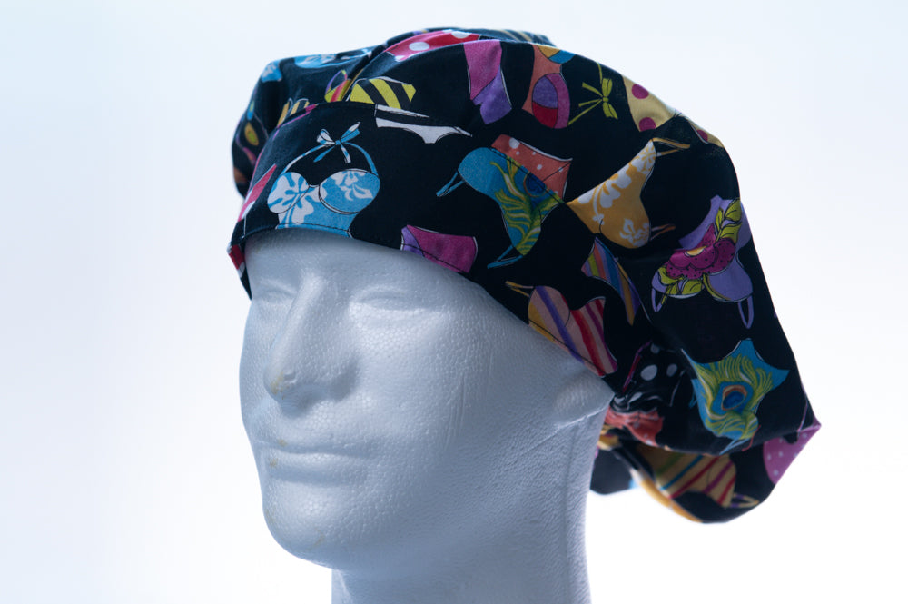 Swimsuit Savvy in Black Bouffant Style Surgical Hat