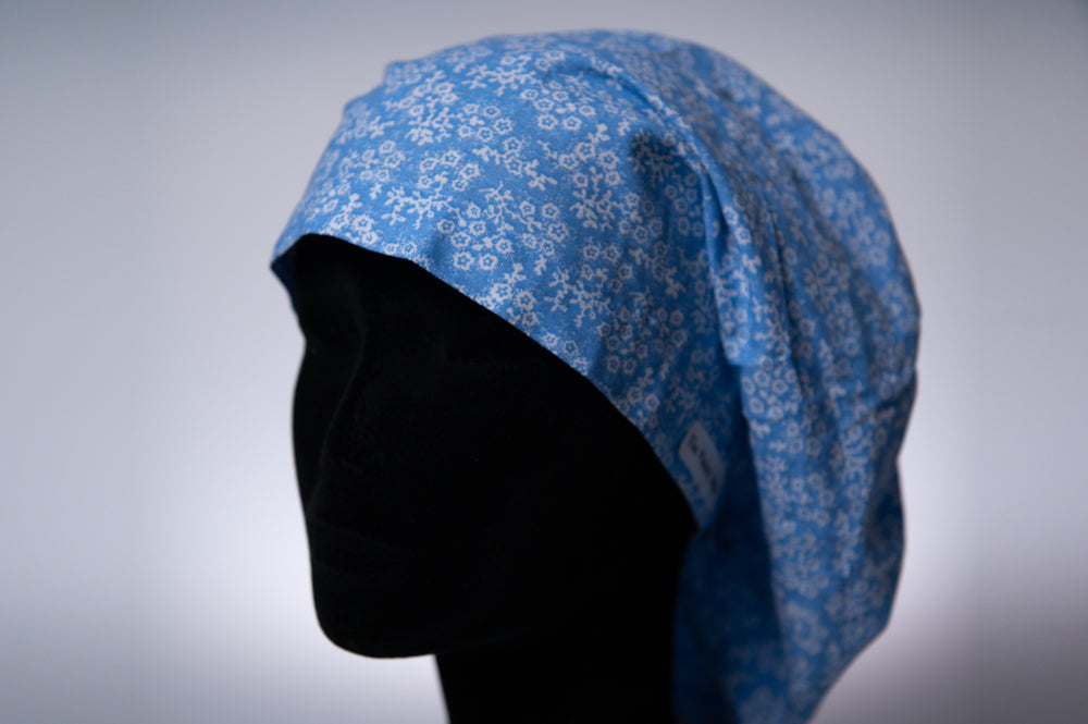 Light Blue Floral Print Hattie Style Surgical Hat