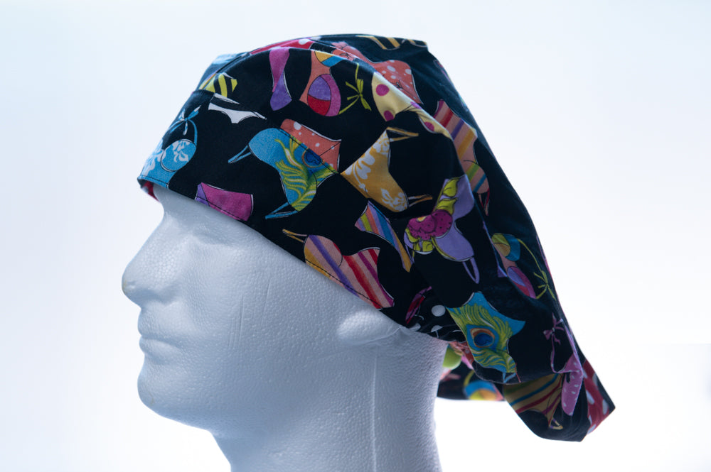 Swimsuit Savvy in Black Bouffant Style Surgical Hat