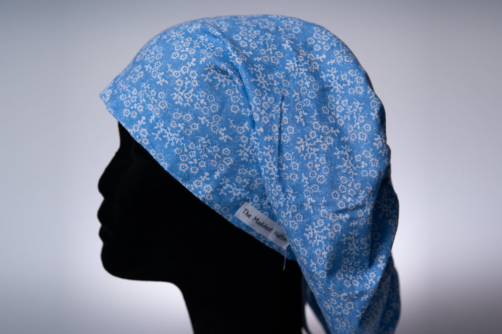 Light Blue Floral Print Hattie Style Surgical Hat