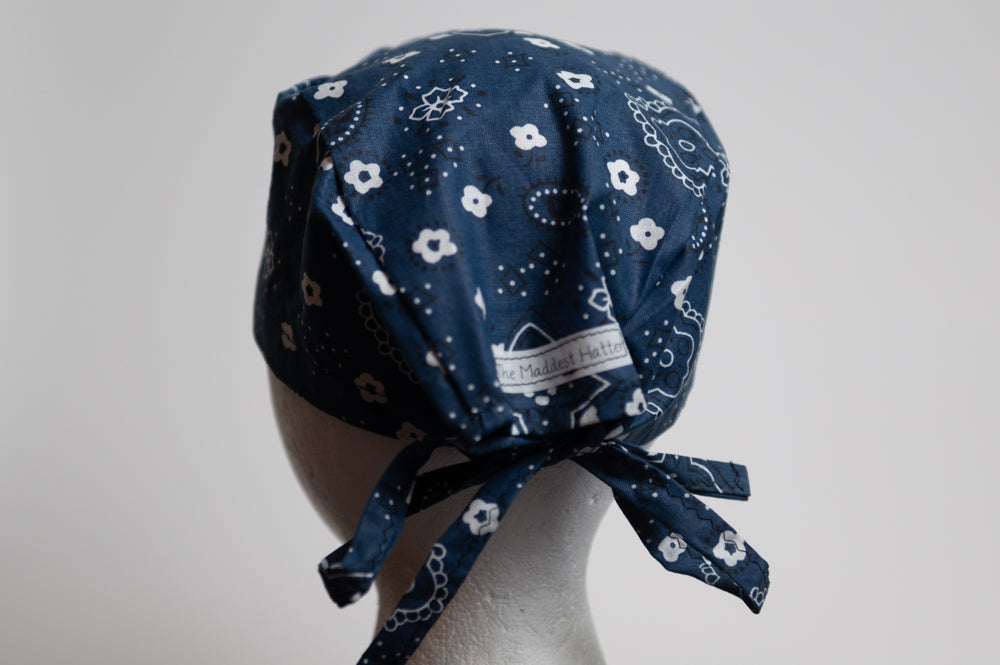 Navy Blue Bandana Classic Style Surgical  Hat