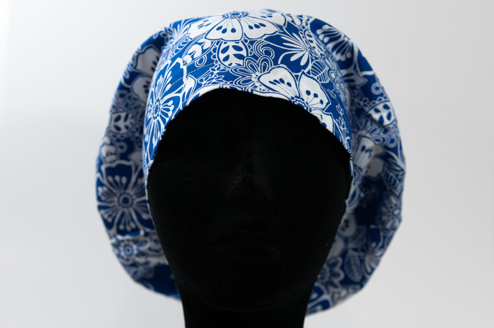 Blue Floral Hattie Style Surgical Hat