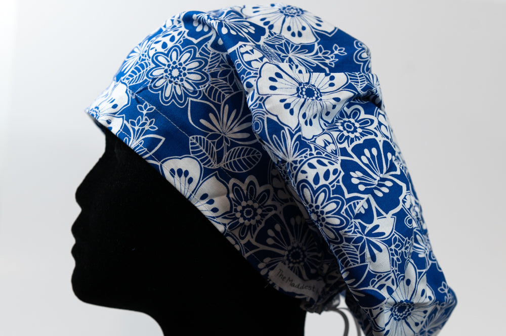 Blue Floral Hattie Style Surgical Hat