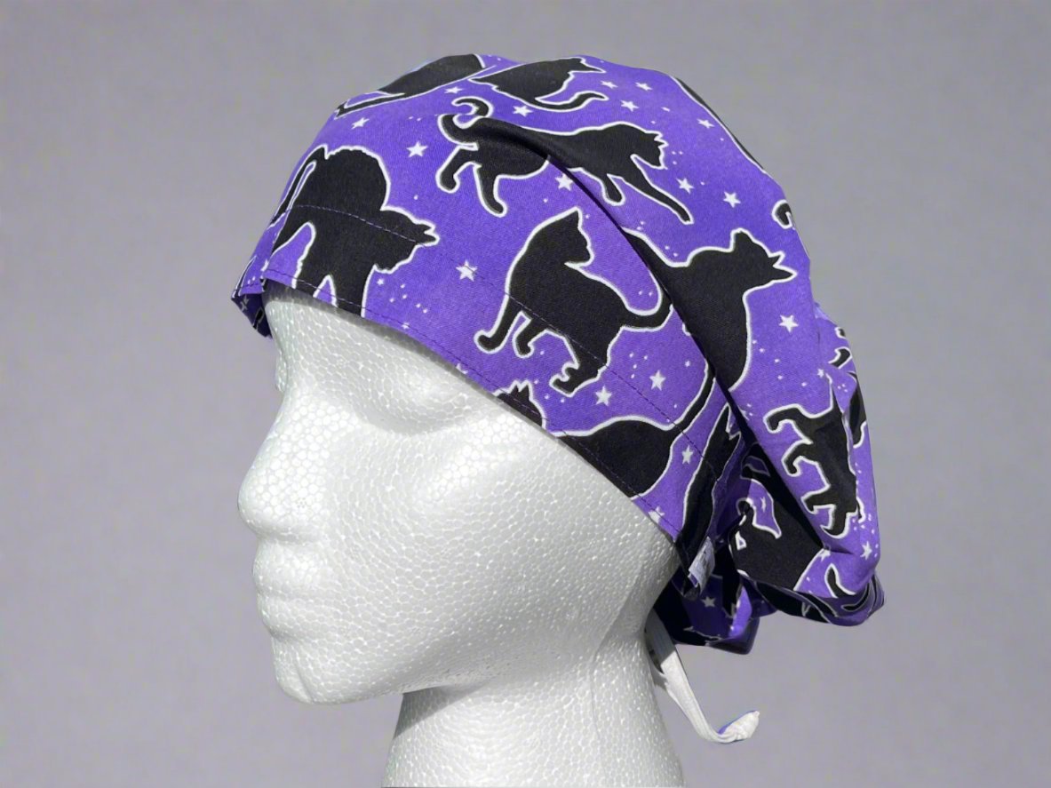 Spooky Purple Black Cat Hattie Style Surgical Hat