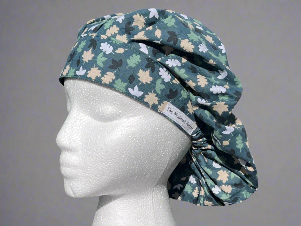 Evergreen Leaves Bouffant Style Surgical Hat