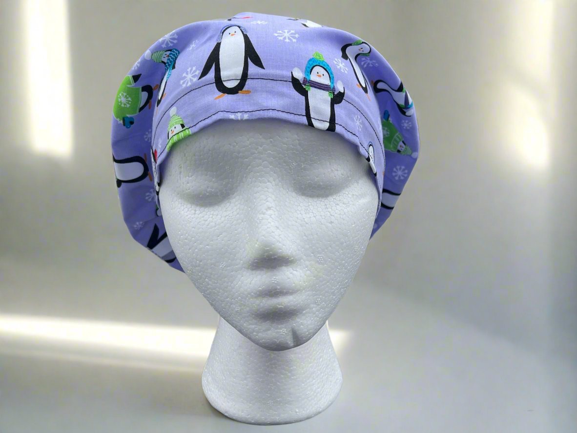 Playful Winter Penguins Hattie Style Surgical Hat