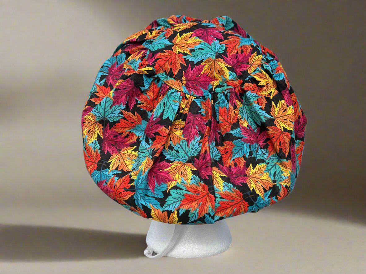 Colorful Leaves on Black Hattie Style Surgical Hat